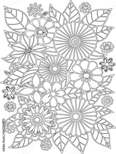 Zentangle flowers coloring pages for adults and kids