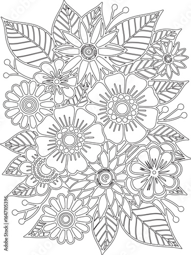 Zentangle flowers coloring pages for adults and kids