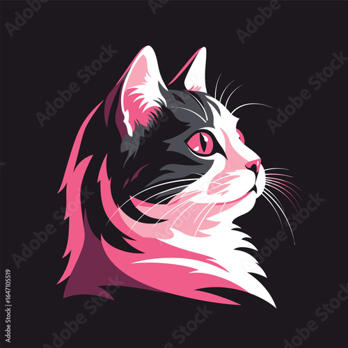 A black and white cat with uniquely striking pink eyes gazes intently at the camera, displaying a mix of curiosity and elegance. The cats fur is a classic black and white pattern, and its eyes stand o