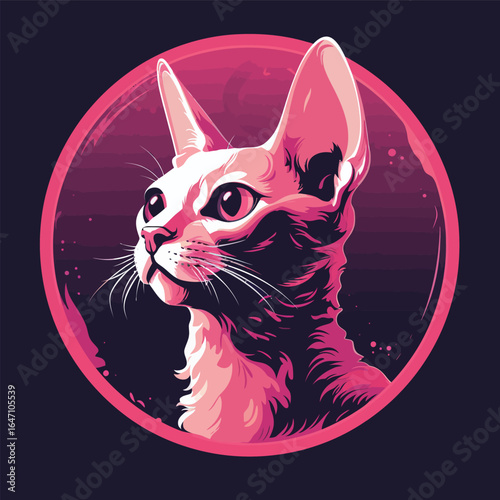 A cat sitting with a pink circle drawn around it. The cat is looking directly at the viewer.