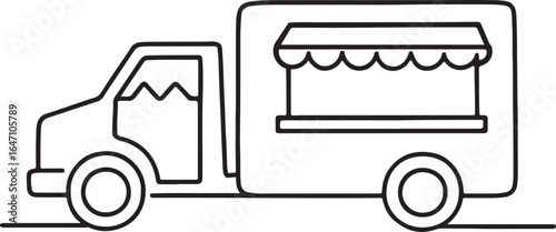 Continuous line drawing of food truck with trailer vector illustration