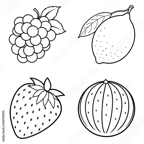 A set of fruit Colouring book elements	