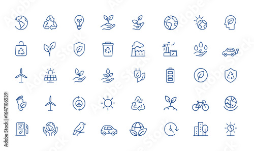 Linear style sustainability icons with editable stroke. Minimal trendy earth icons featuring eco, environment, ecology, environmental symbols, nature, green, conservation and more.