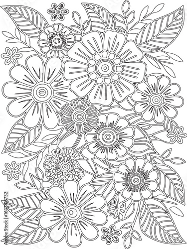 Zentangle flowers coloring pages for adults and kids