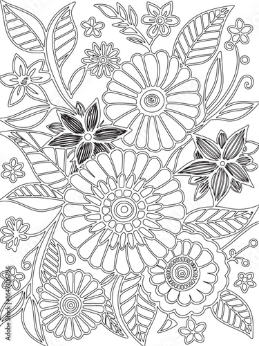 Zentangle flowers coloring pages for adults and kids