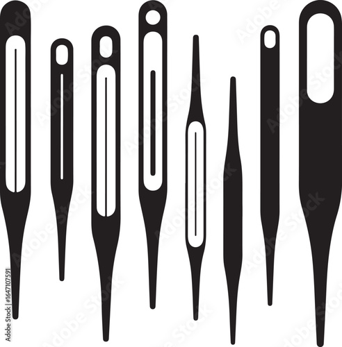 Black sewing needles with various eye shapes craft