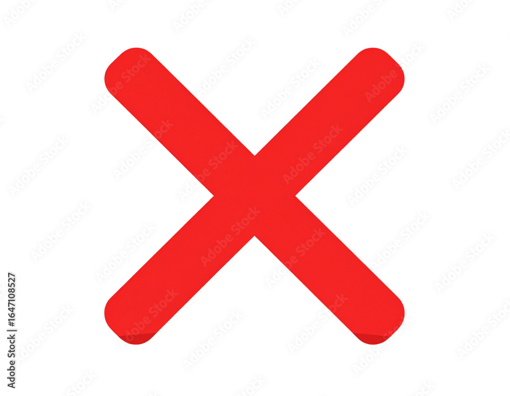 Fototapeta premium Flat Red X Close Icon with Bold Lines, Transparent PNG