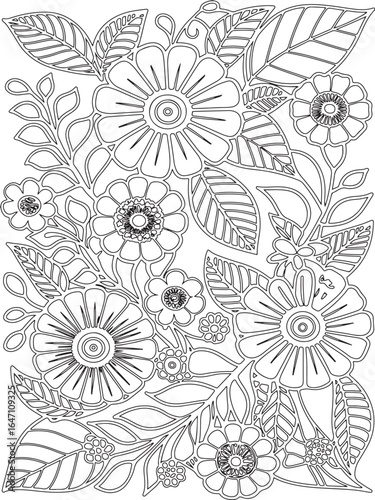Zentangle flowers coloring pages for adults and kids