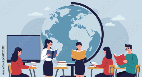 Students and Teacher Learning Geography in Classroom