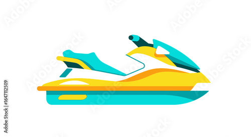 Vivid flat illustration capturing a modern jet ski with a dynamic design
