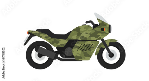 Camouflage Motorcycle with an Isolated Background Ready for Adventure