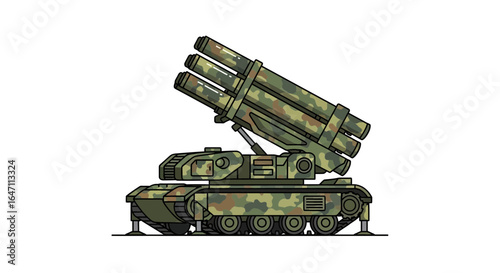 Camouflage missile system isolated on white background illustration