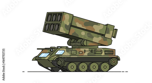 Camouflaged rocket launcher vehicle on a plain background illustration