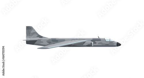 Illustration of a Camouflaged Military Cargo Plane on a White Background