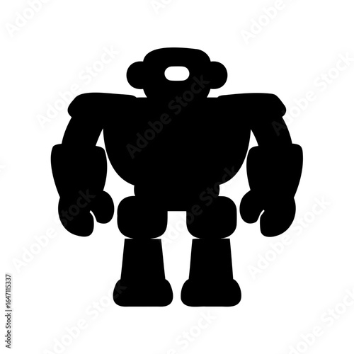 Simple black silhouette of a futuristic robot character standing still isolated