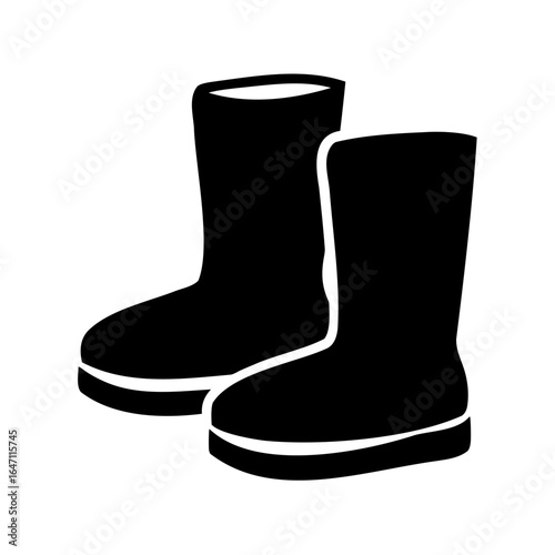Black silhouette illustration of a pair of rain boots or galoshes