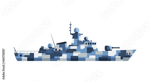 Isolated Camouflage Navy Ship Illustration for Graphics and Design Projects
