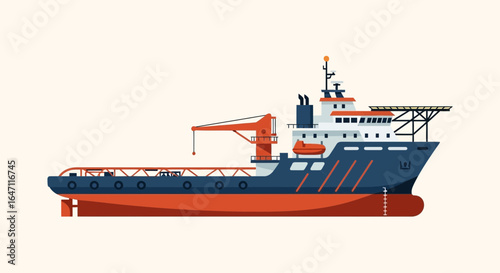 Modern Platform Supply Vessel isolated, offshore oil and gas industry