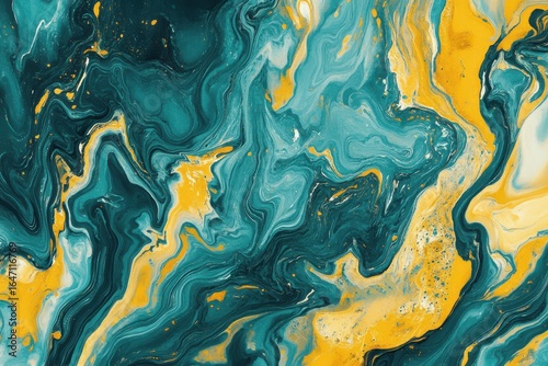 Abstract teal and gold fluid art design