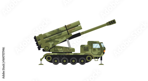Stylized Illustration of a Camouflaged Mobile Rocket Launcher System