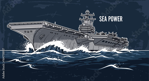 Stylized illustration showcasing a warship navigating rough seas effectively