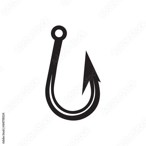 Fishing Hook Silhouette Vector Icon for Angling, Fishing and Hobby