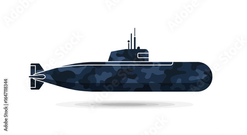 Stylized submarine vector illustration with camo pattern for naval designs