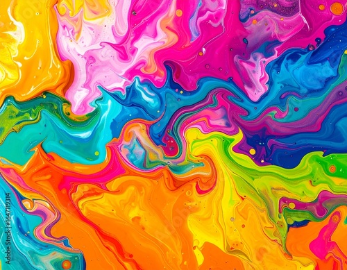 カラフルで派手なインクが混ざり合う背景