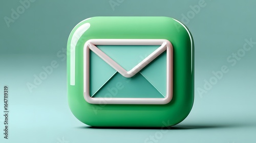 Stylish Green Email Icon with White Envelope Design on a Minimalist Background