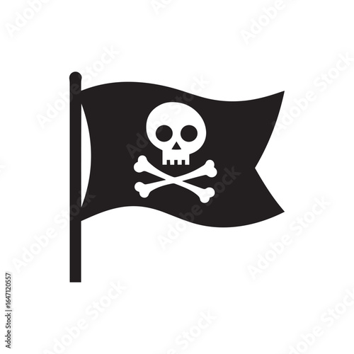 Pirate Flag Waving on a Pole Silhouette Vector Icon