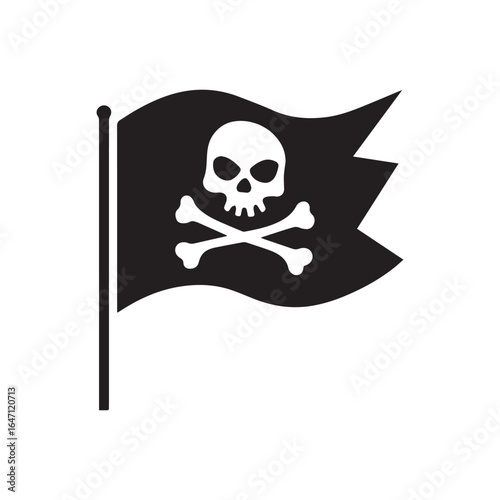 Pirate Flag Waving on a Pole Silhouette Vector Icon