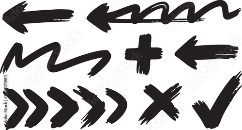 Black brush stroke arrow pointing left and right isolated on white background