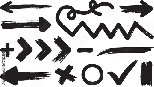 Black brush stroke arrow pointing left and right isolated on white background
