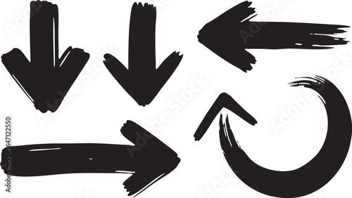 Black brush stroke arrow pointing left and right isolated on white background
