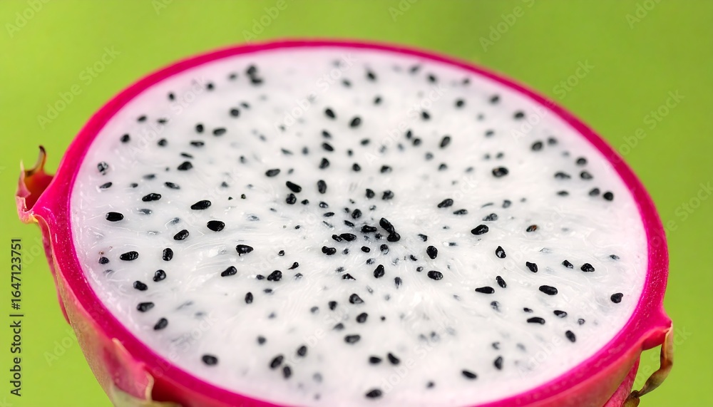 Obraz premium Dragon Fruit Slice with Closeup, and White Flesh.