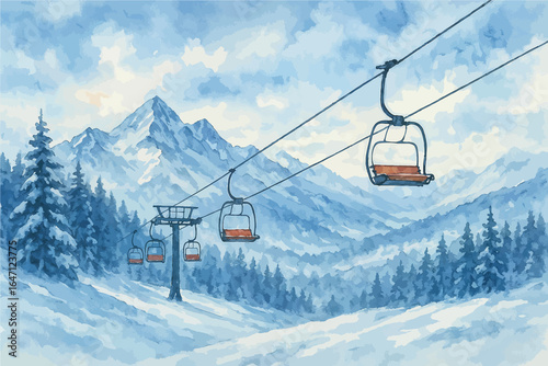Mountain Snow with Cable Car