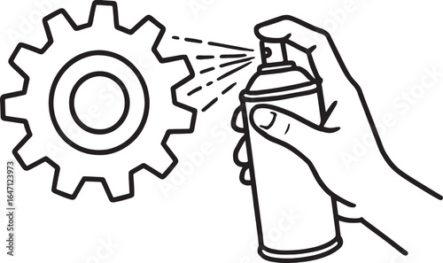 close up of hand using spraypainting a gear