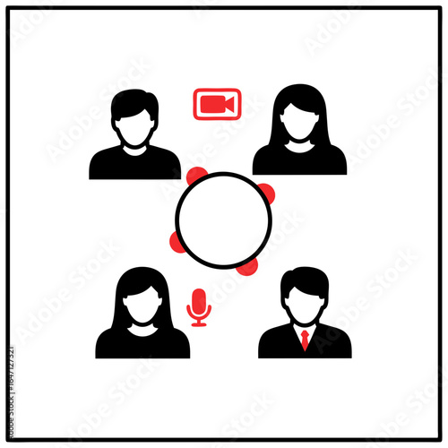 Flat design illustration of four people video conferencing online