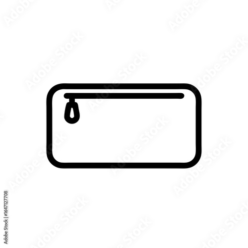 Simple black line icon of a zippered pouch on white background