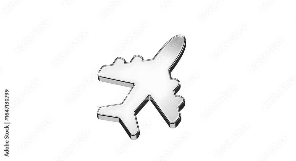 Fototapeta premium Shiny metal airplane icon isolated on transparent background, a symbol of flight
