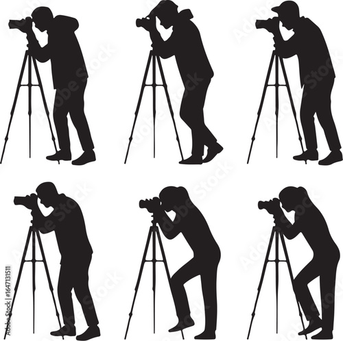 Photographer Tripod Silhouette Set – Minimalist Vector Icons for Travel, Wildlife, and Landscape Photography Projects