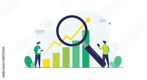 Analyzing upward financial trends and business growth through magnified data