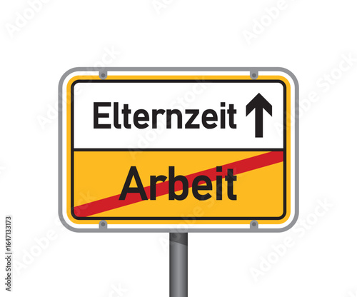 yellow traffic sign with german words parental leave and work isolated vector illustration