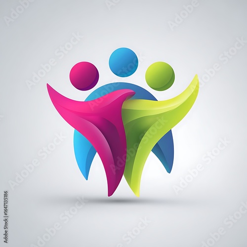 Abstract colorful human figures forming a circle symbolizing unity teamwork and community connection isolated on white background