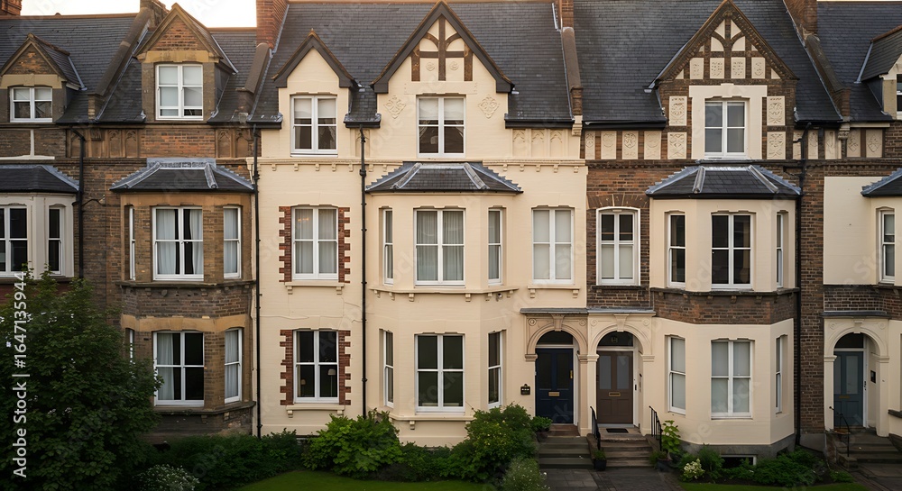 Fototapeta premium Victorian townhouse featuring stunning architectural details in UK showcasing modern elegance