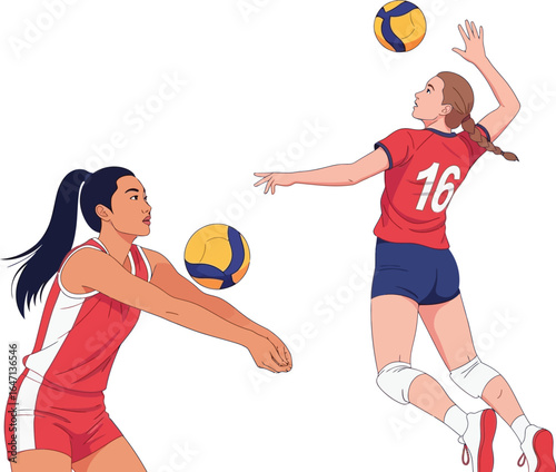 Athletes in action playing volleyball, dynamic sports scene