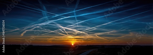 Sunset sky with contrails