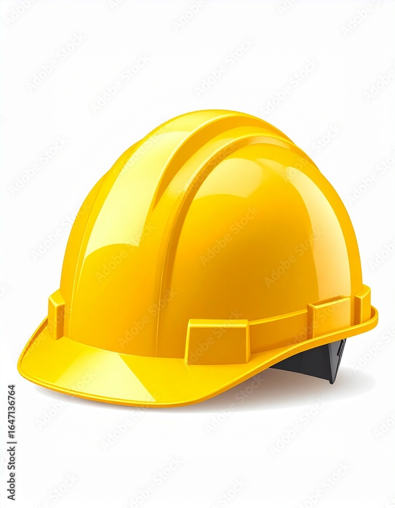 Fototapeta premium A bright yellow hard hat, commonly used for construction or industrial safety, is shown against a white background.