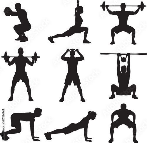 Fitness silhouettes people exercising exercise workout