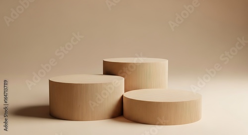 Photo of three round podiums are arranged for product display in studio shot